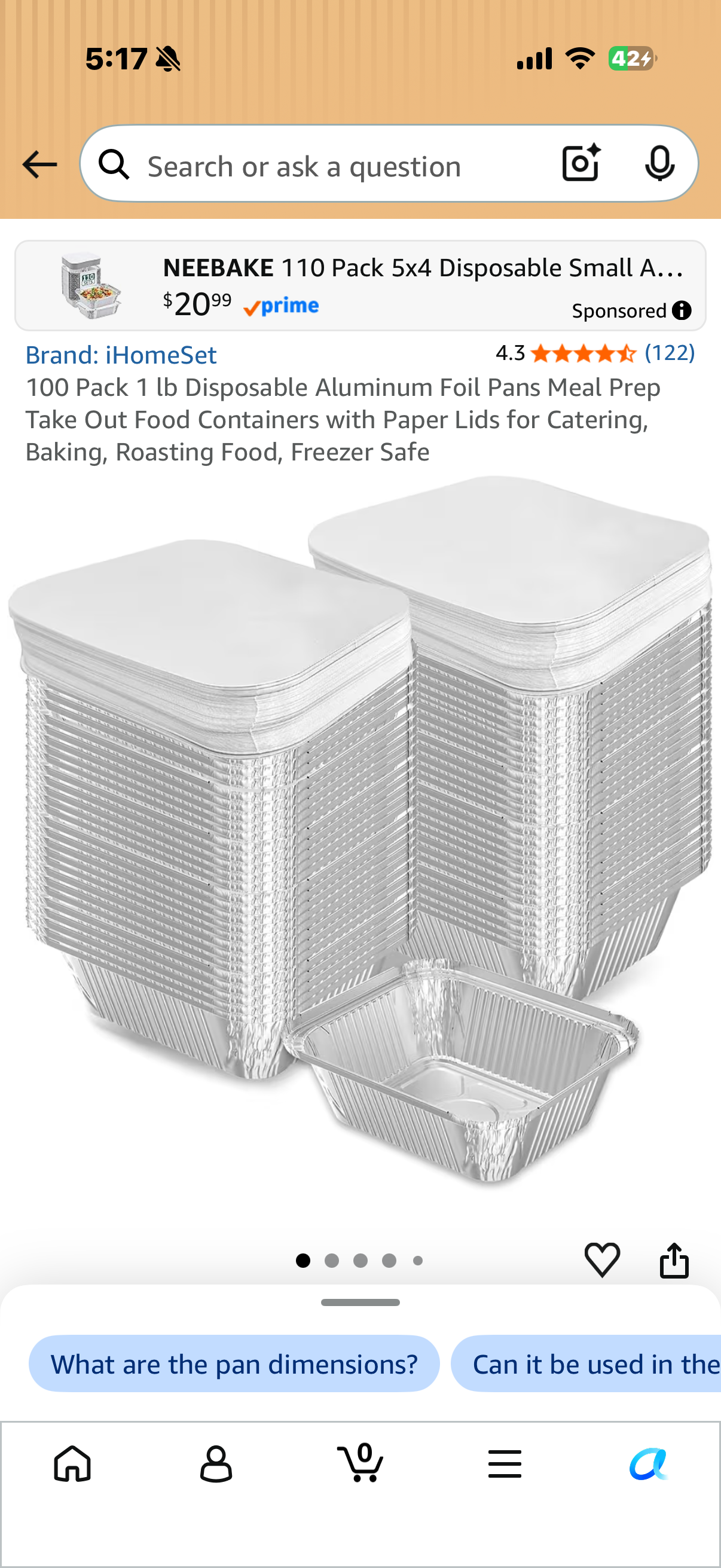 100 Pack 1 lb Disposable Aluminum Foil Pans Meal Prep Take Out Food Containers with Paper Lids for Catering, Baking, Roasting Food, Freezer Safe