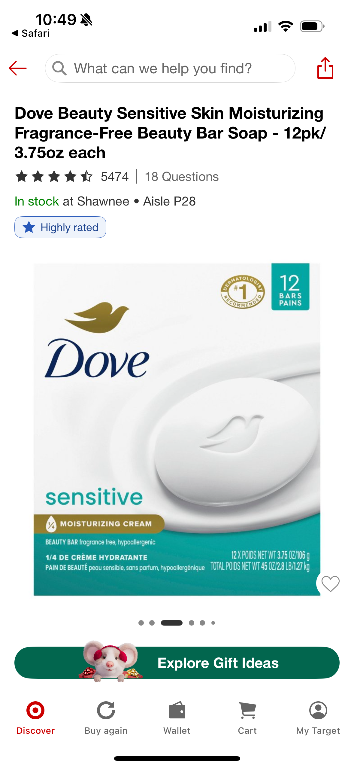 Dove Beauty Sensitive Skin Moisturizing Fragrance-Free Beauty Bar Soap - *14 PACK/ 3.75oz each