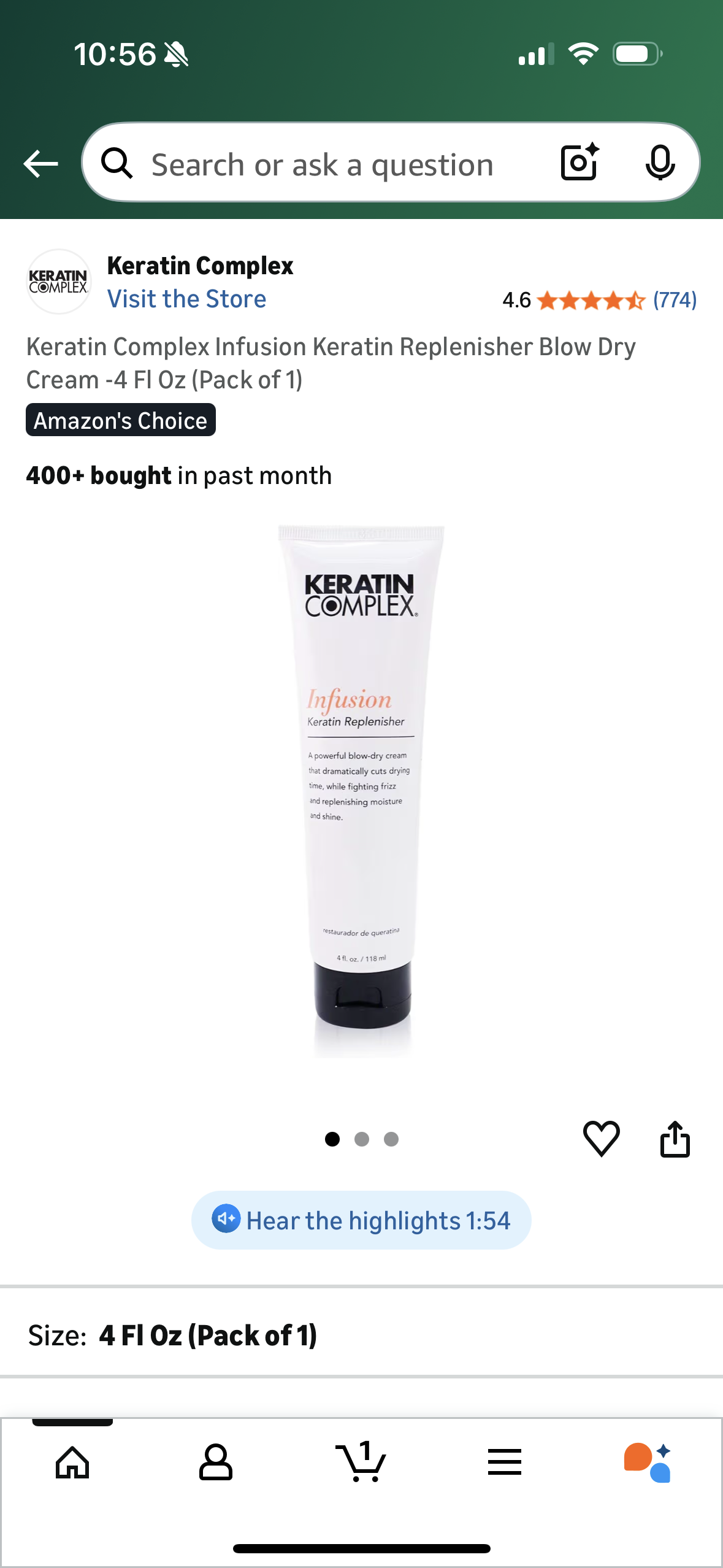 Keratin Complex Infusion Keratin Replenisher Blow Dry Cream -4 Fl Oz (Pack of 1)