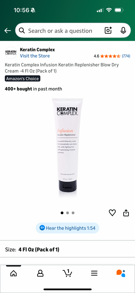 Keratin Complex Infusion Keratin Replenisher Blow Dry Cream -4 Fl Oz (Pack of 1)