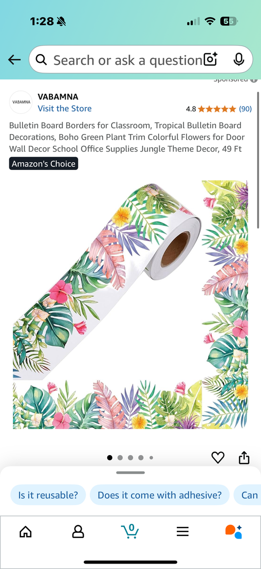 Bulletin Board Borders for Classroom, Tropical Bulletin Board Decorations, Boho Green Plant Trim Colorful Flowers for Door Wall Decor School Office Supplies Jungle Theme Decor, 49 Ft