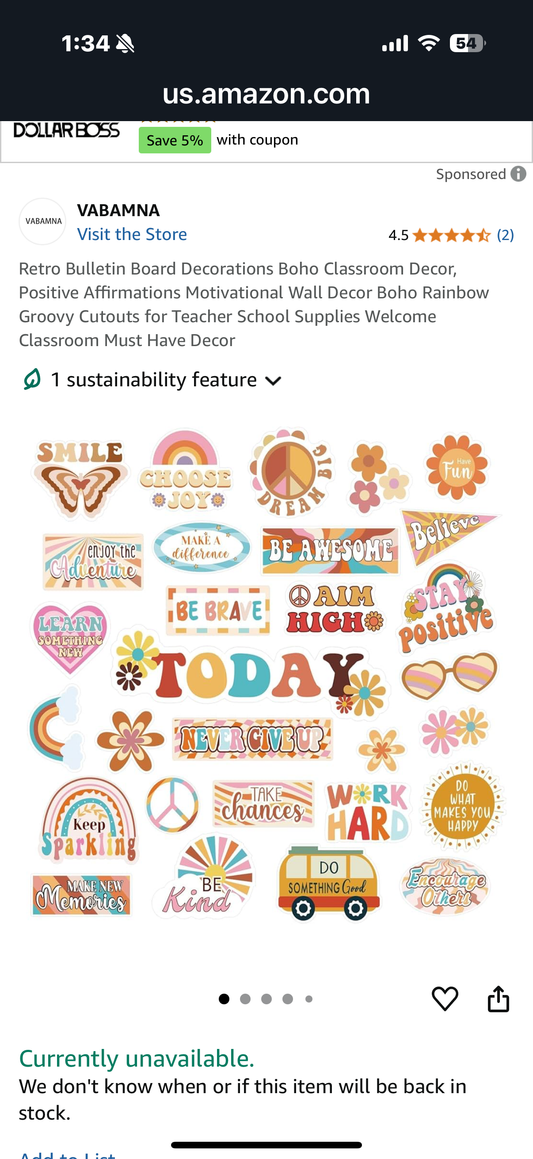 VABAMNA Retro Bulletin Board Decorations Boho Classroom Decor, Positive Affirmations Motivational Wall Decor Boho Rainbow Groovy Cutouts for Teacher School Supplies Welcome Classroom Must Have Decor