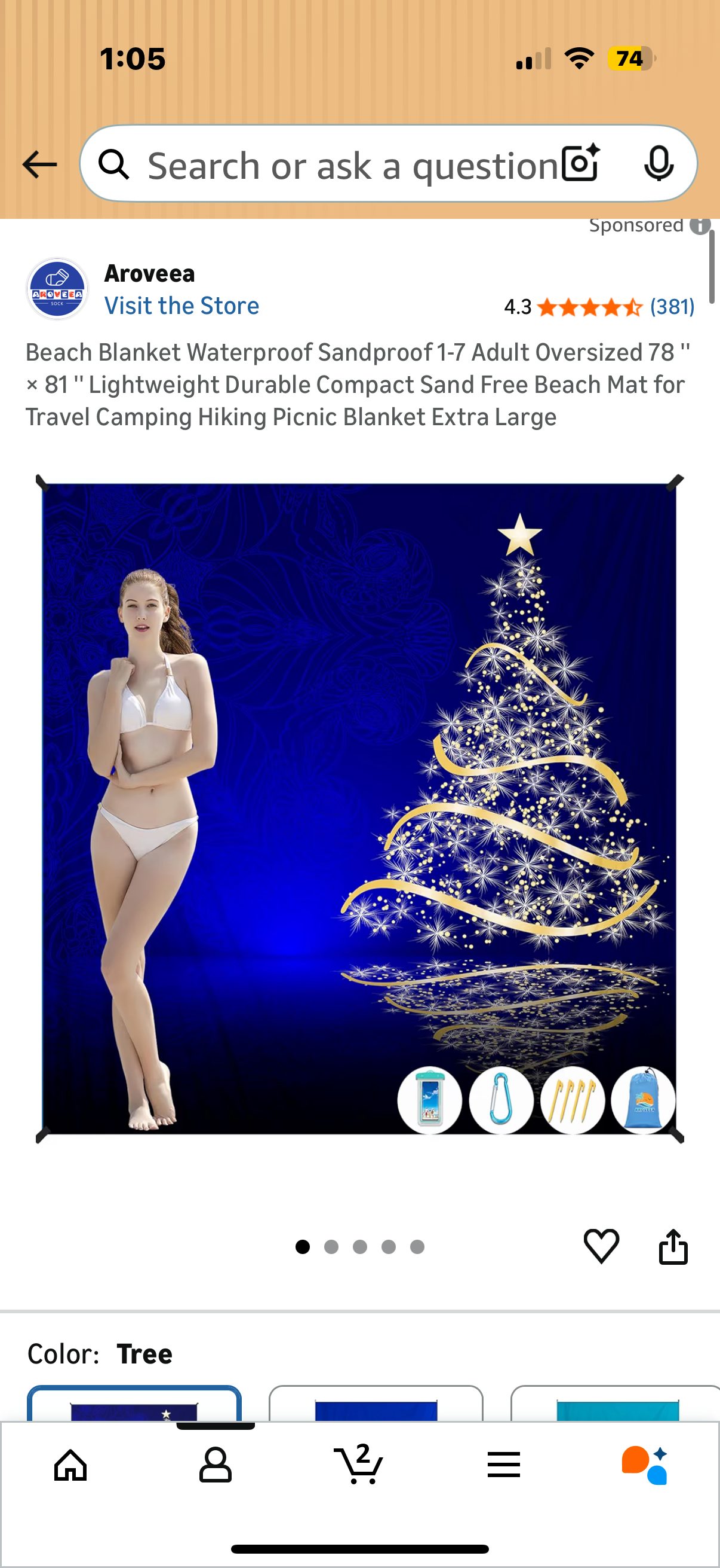 Beach Blanket Waterproof Sandproof 1-7 Adult Oversized 78 '' × 81 '' Lightweight Durable Compact Sand Free Beach Mat for Travel Camping Hiking Picnic Blanket Extra Large