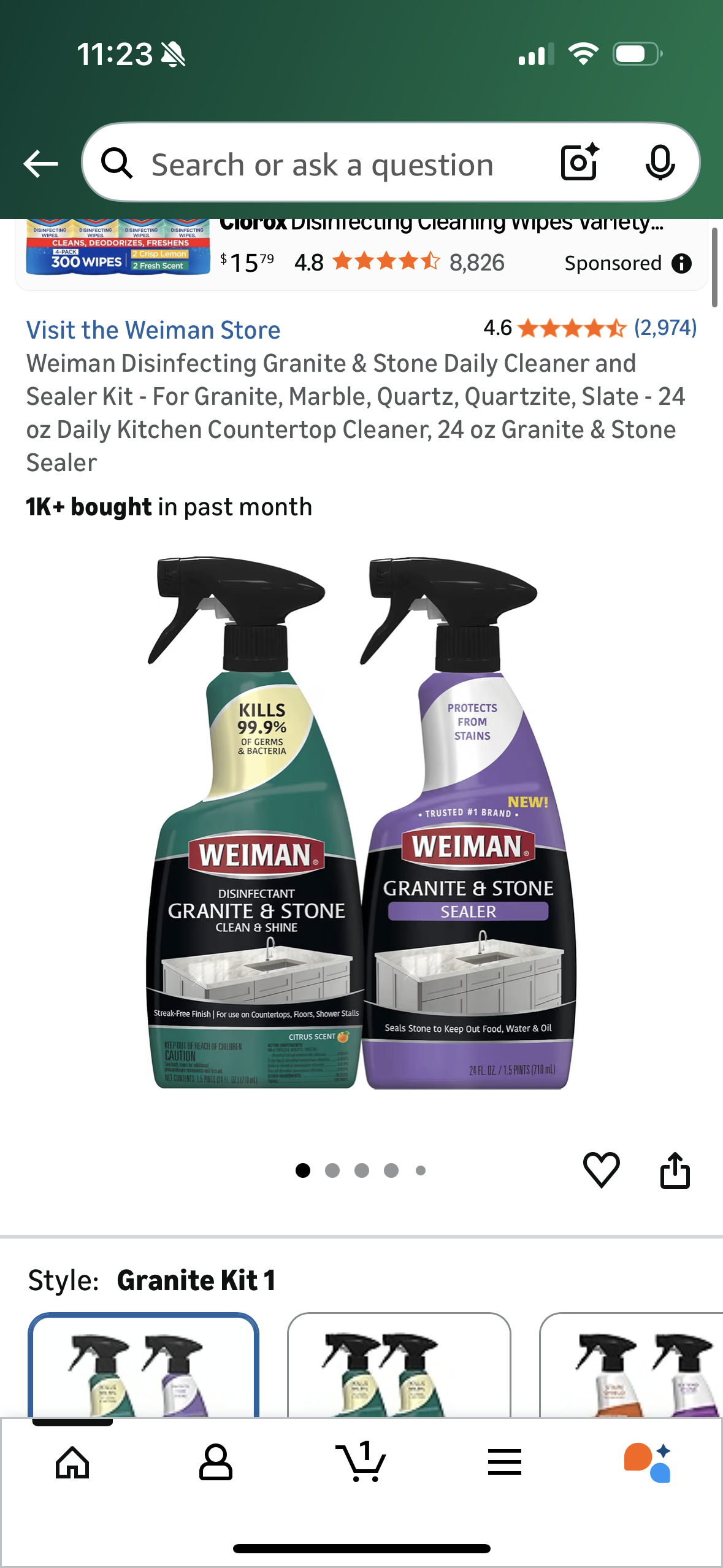 Weiman Disinfecting Granite & Stone Daily Cleaner and Sealer Kit - For Granite, Marble, Quartz, Quartzite, Slate - 24 oz Daily Kitchen Countertop Cleaner, 24 oz Granite & Stone Sealer