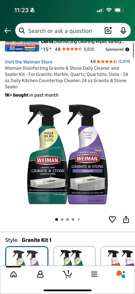 Weiman Disinfecting Granite & Stone Daily Cleaner and Sealer Kit - For Granite, Marble, Quartz, Quartzite, Slate - 24 oz Daily Kitchen Countertop Cleaner, 24 oz Granite & Stone Sealer