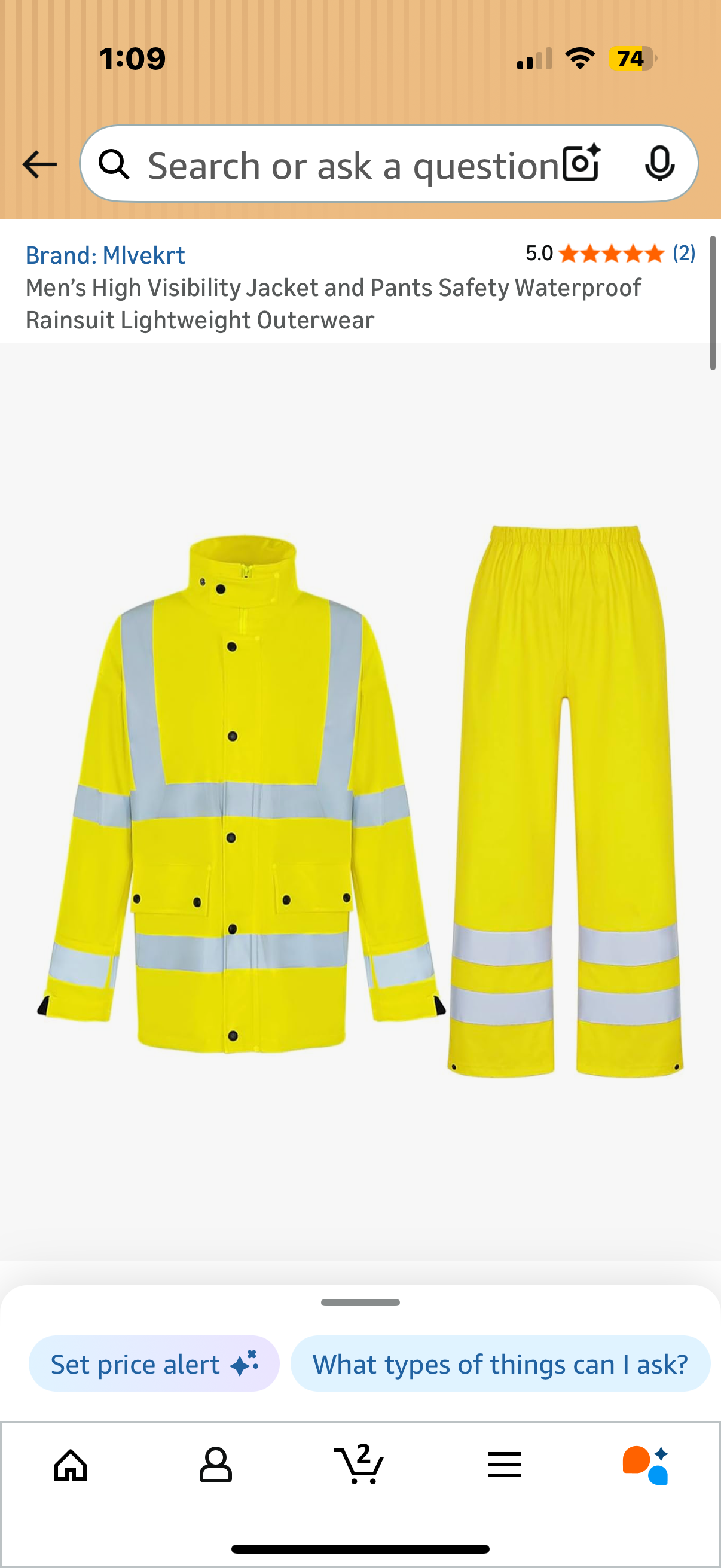 Men’s High Visibility Jacket and Pants Safety Waterproof Rainsuit Lightweight Outerwear (Size Medium )k