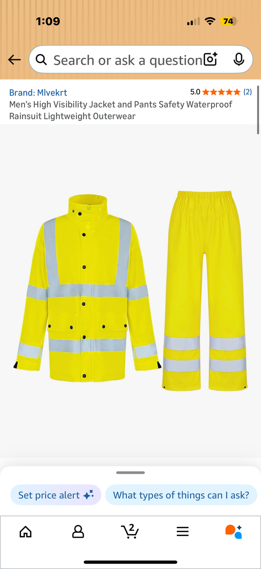 Men’s High Visibility Jacket and Pants Safety Waterproof Rainsuit Lightweight Outerwear (Size Medium )k