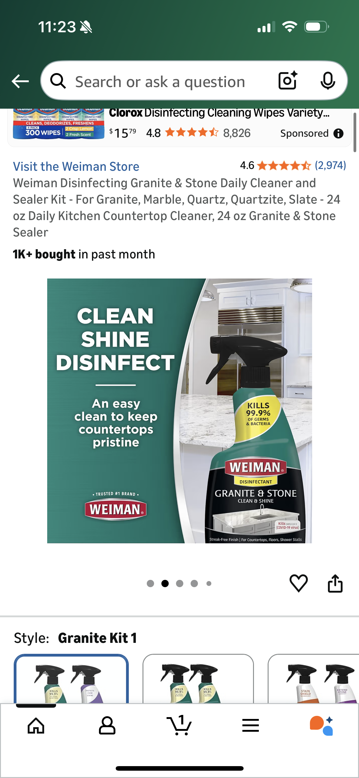 Weiman Disinfecting Granite & Stone Daily Cleaner and Sealer Kit - For Granite, Marble, Quartz, Quartzite, Slate - 24 oz Daily Kitchen Countertop Cleaner, 24 oz Granite & Stone Sealer