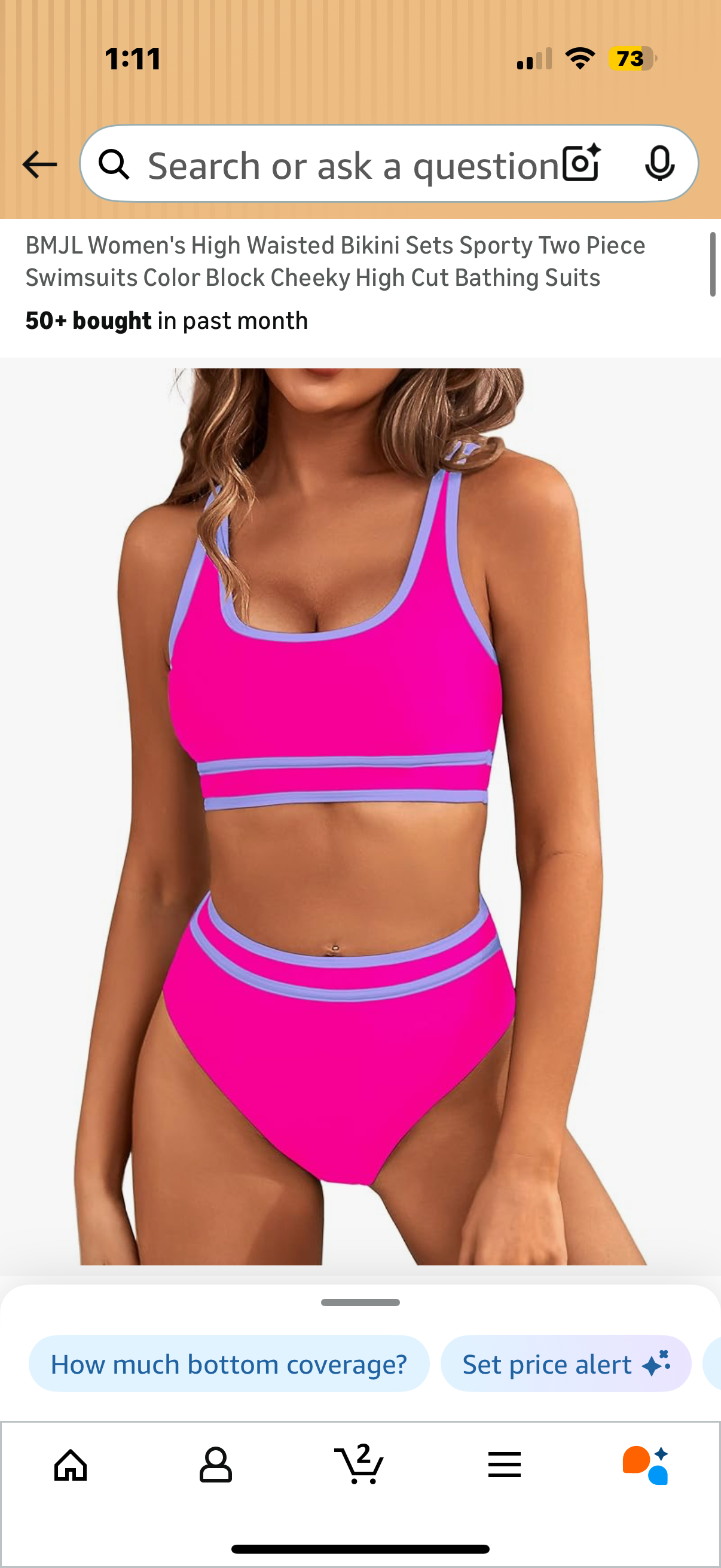 Women's High Waisted Bikini Sets Sporty Two Piece Swimsuits Color Block Cheeky High Cut Bathing Suits Size Large and XL)