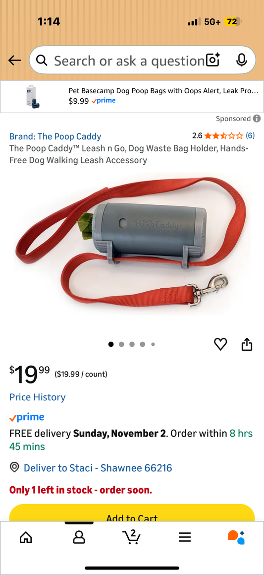 The Poop Caddy™ Leash n Go, Dog Waste Bag Holder, Hands-Free Dog Walking Leash Accessory