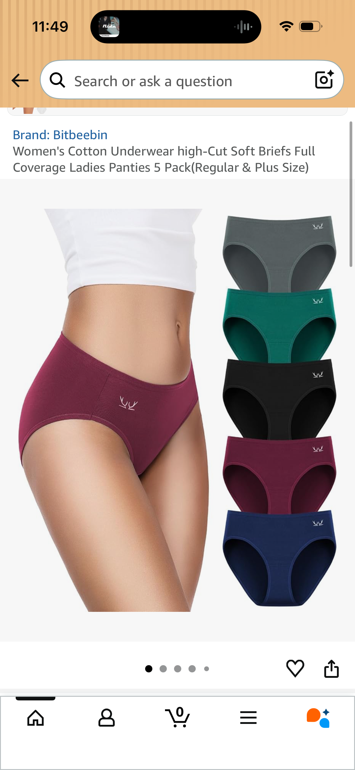 Women's Cotton Underwear high-Cut Soft Briefs Full Coverage Ladies Panties 5 Pack (Size Medium)