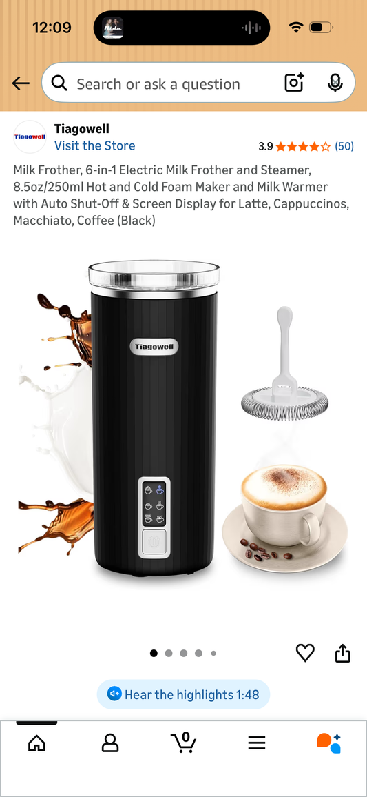 Milk Frother, 6-in-1 Electric Milk Frother and Steamer, 8.5oz/250ml Hot and Cold Foam Maker and Milk Warmer with Auto Shut-Off & Screen Display for Latte, Cappuccinos, Macchiato, Coffee (Black)