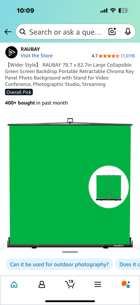 RAUBAY 78.7” x 82.7”Large Collapsible Green Screen Backdrop, Portable Retractable Chroma Key Panel Photo Background with Stand for Video Conference, Photography Studio, Streaming (R624)