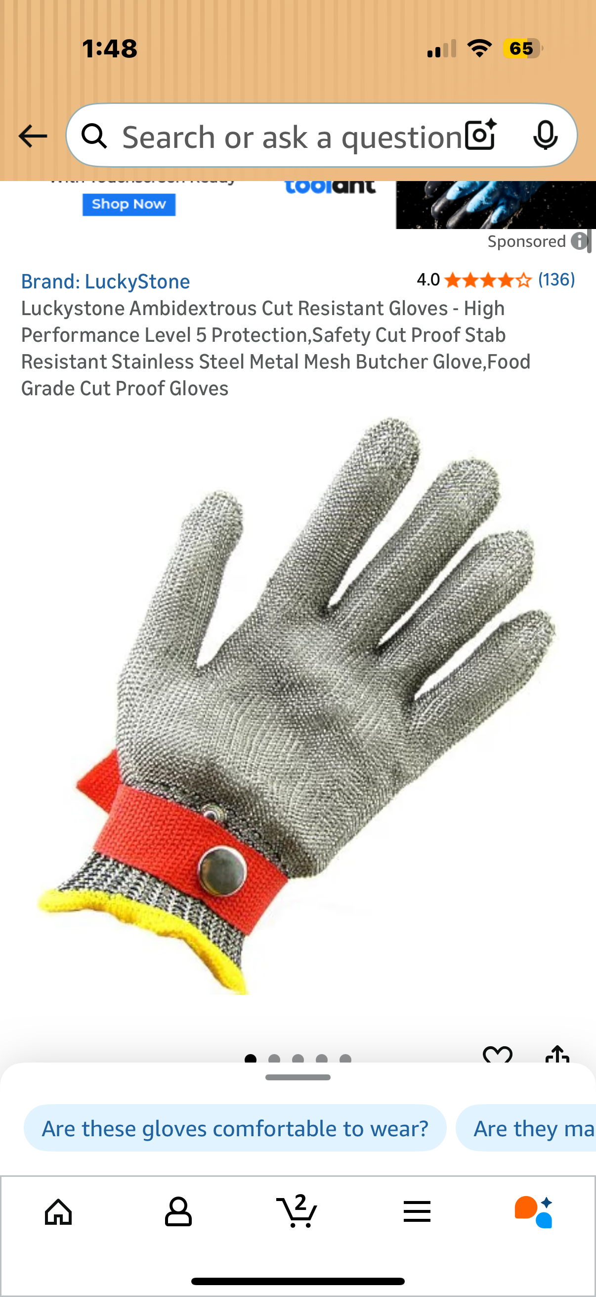 Luckystone Ambidextrous Cut Resistant Gloves - High Performance Level 5 Protection,Safety Cut Proof Stab Resistant Stainless Steel Metal Mesh Butcher Glove,Food Grade Cut Proof Gloves