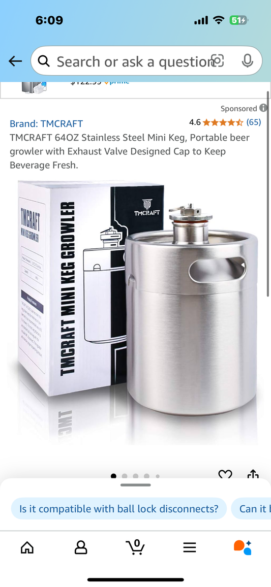 TMCRAFT 64OZ Stainless Steel Mini Keg, Portable beer growler with Exhaust Valve Designed Cap to Keep Beverage Fresh