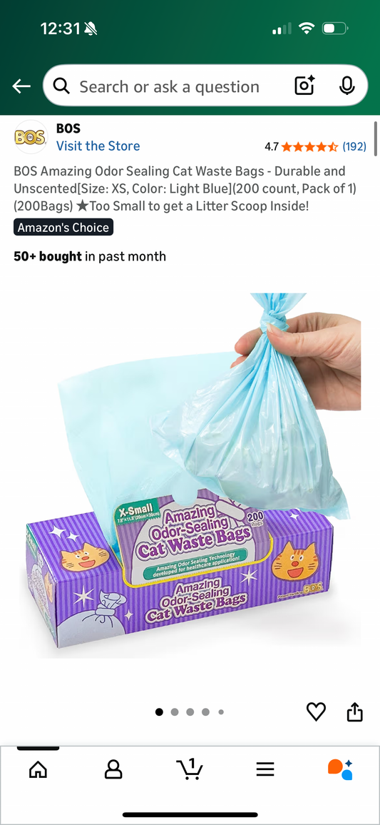 BOS Amazing Odor Sealing Cat Waste Bags - Durable and Unscented[Size: XS, Color: Light Blue](200 count, Pack of 1) (200Bags) ★Too Small to get a Litter Scoop Inside!