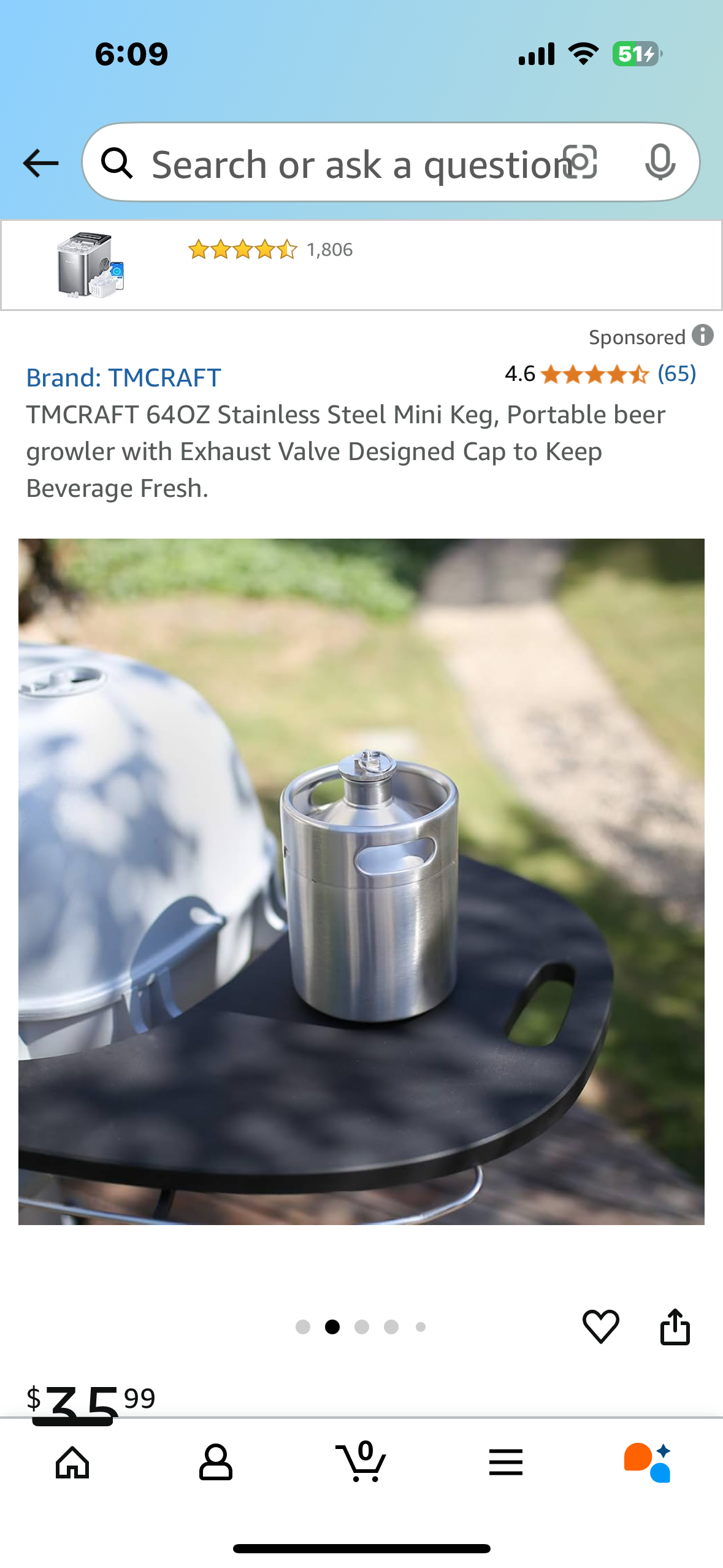 TMCRAFT 64OZ Stainless Steel Mini Keg, Portable beer growler with Exhaust Valve Designed Cap to Keep Beverage Fresh