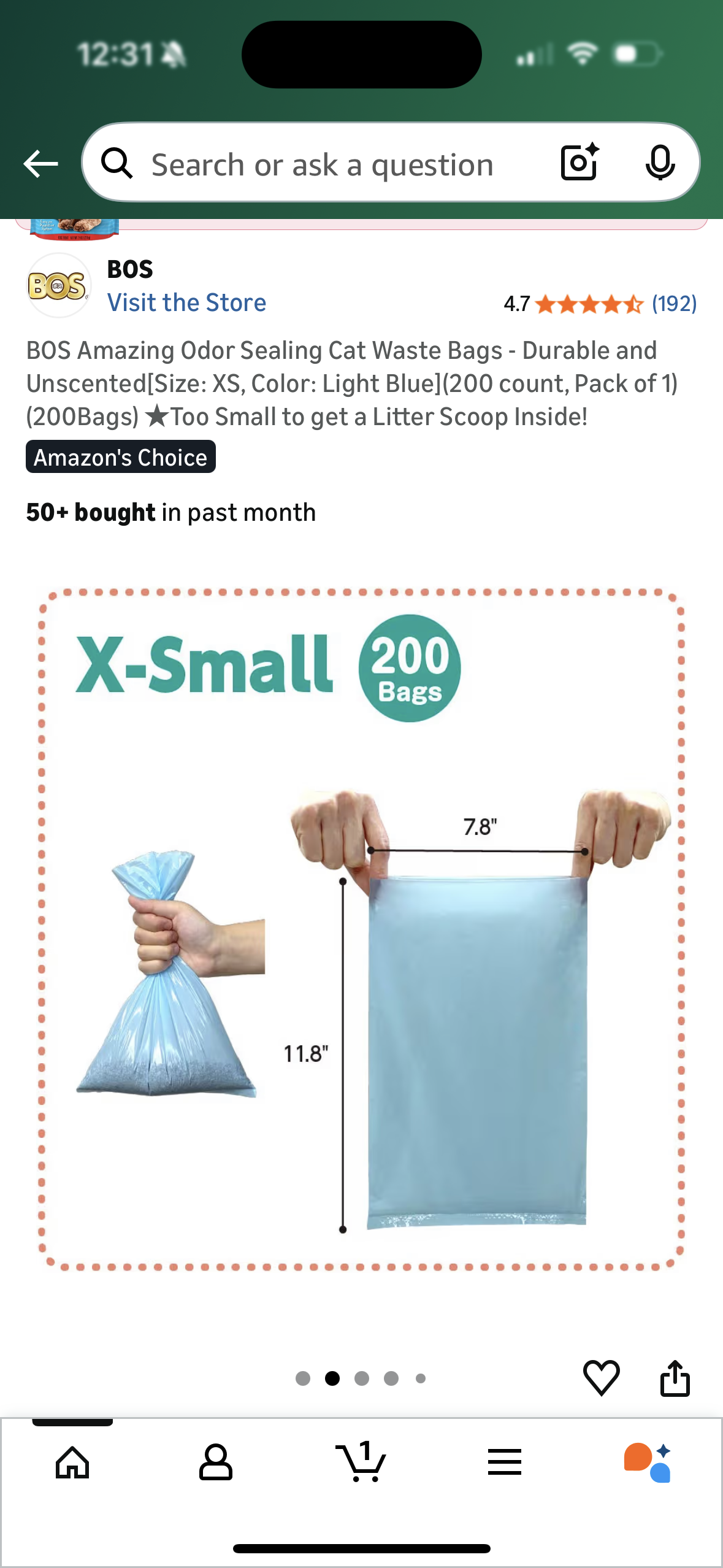 BOS Amazing Odor Sealing Cat Waste Bags - Durable and Unscented[Size: XS, Color: Light Blue](200 count, Pack of 1) (200Bags) ★Too Small to get a Litter Scoop Inside!