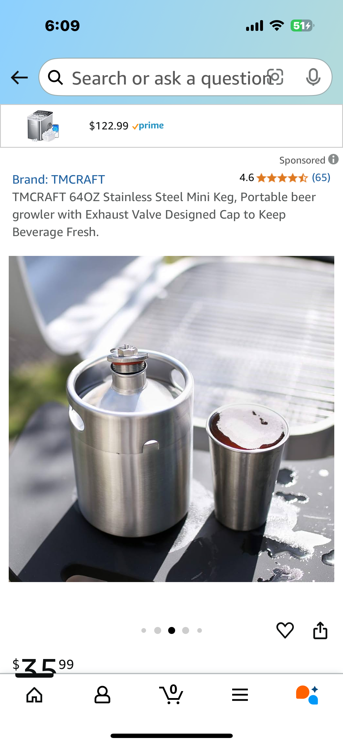 TMCRAFT 64OZ Stainless Steel Mini Keg, Portable beer growler with Exhaust Valve Designed Cap to Keep Beverage Fresh
