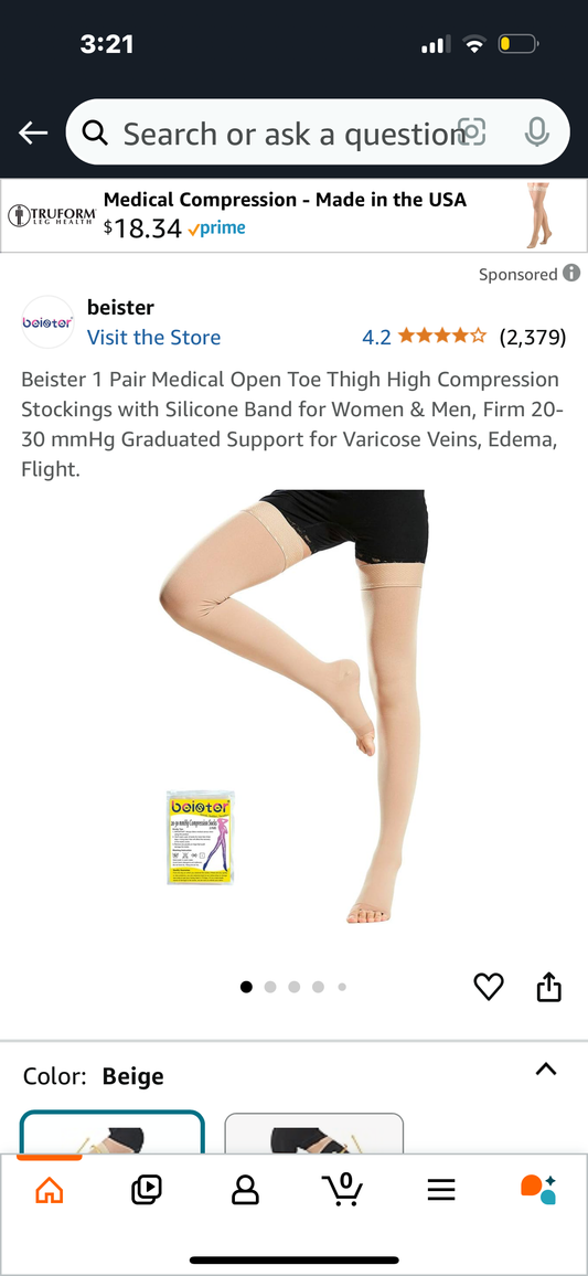 Beister 1 Pair Medical Open Toe Thigh High Compression Stockings with Silicone Band for Women & Men, Firm 20-30 mmHg Graduated Support for Varicose Veins, Edema, Flight