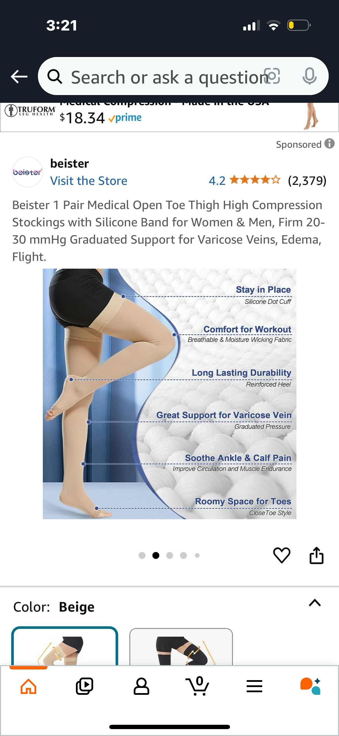 Beister 1 Pair Medical Open Toe Thigh High Compression Stockings with Silicone Band for Women & Men, Firm 20-30 mmHg Graduated Support for Varicose Veins, Edema, Flight