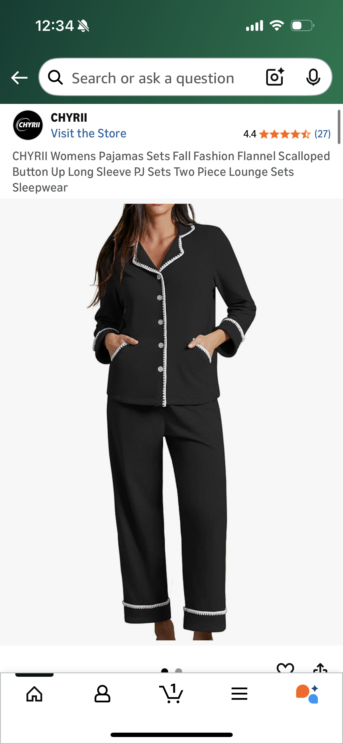 Womens Pajamas Sets Flannel Scalloped Button Up Long Sleeve PJ Sets Two Piece Lounge Sets (Size Large)