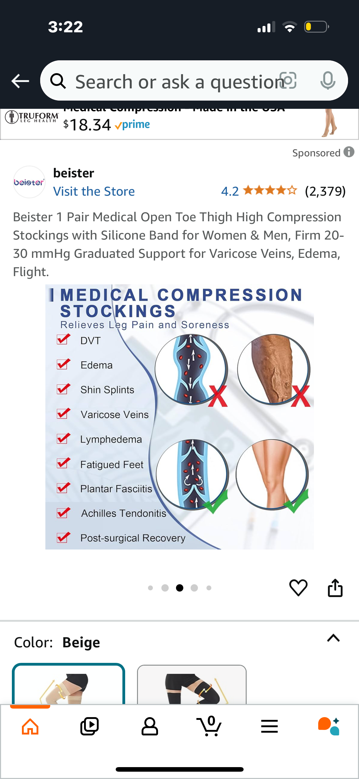 Beister 1 Pair Medical Open Toe Thigh High Compression Stockings with Silicone Band for Women & Men, Firm 20-30 mmHg Graduated Support for Varicose Veins, Edema, Flight