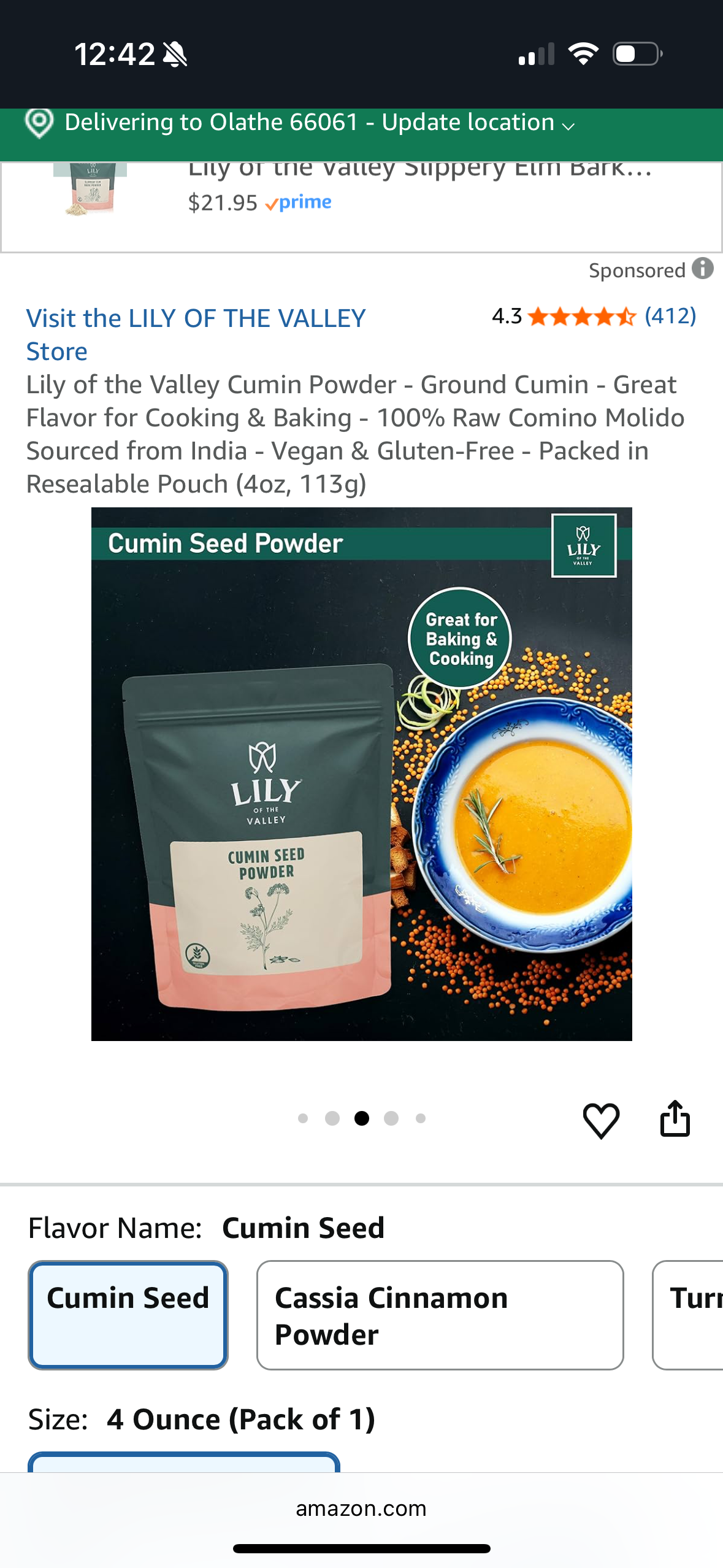Lily of the Valley Cumin Powder - Ground Cumin - Great Flavor for Cooking & Baking - 100% Raw Comino Molido Sourced from India - Vegan & Gluten-Free - Packed in Resealable Pouch (8oz, 226g