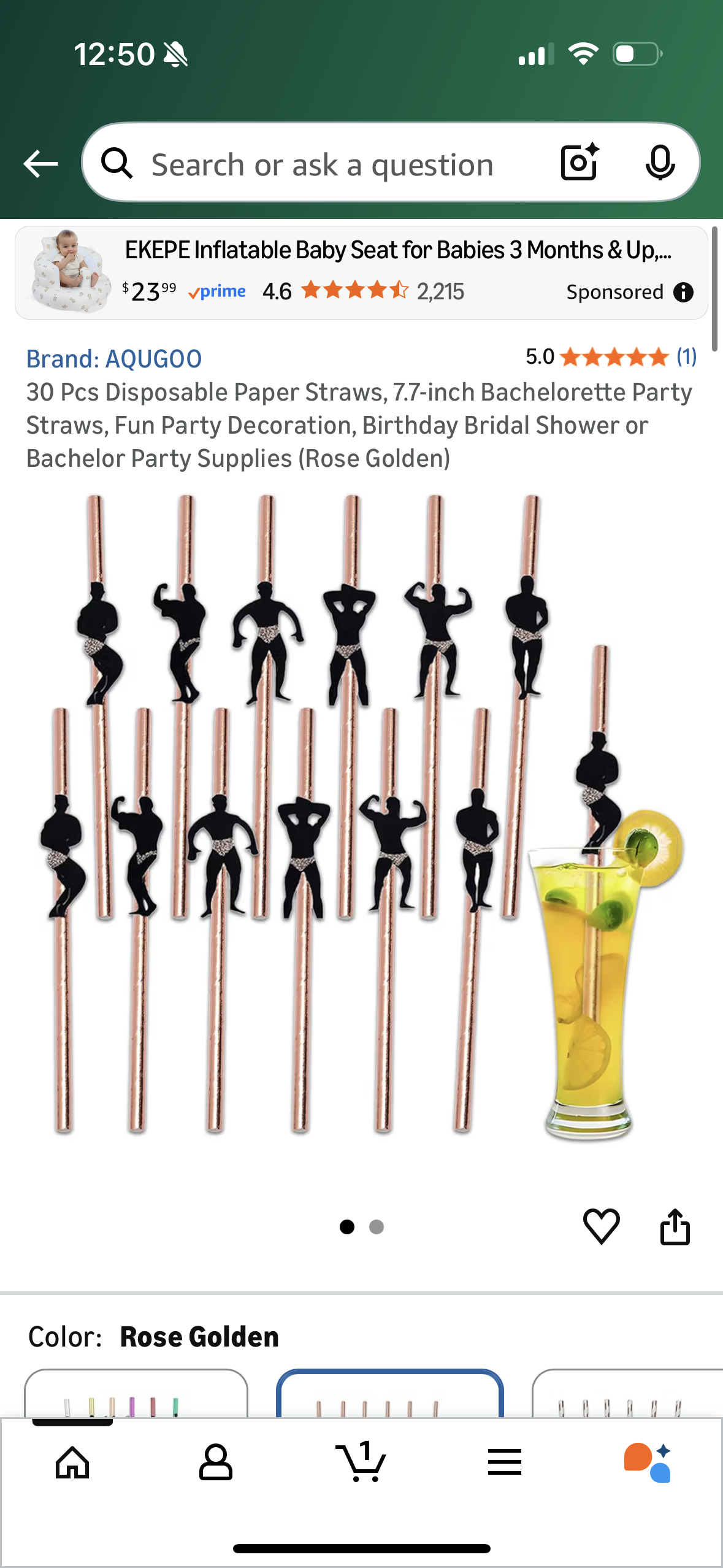 30 Pcs Disposable Paper Straws, 7.7-inch Bachelorette Party Straws, Fun Party Decoration, Birthday Bridal Shower or Bachelor Party Supplies (Rose Golden)