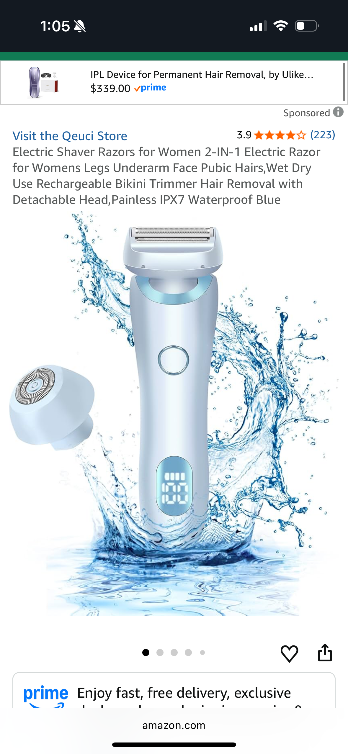 Electric Shaver Razors for Women 2-IN-1 Electric Razor for Womens Legs Underarm Face Pubic Hairs,Wet Dry Use Rechargeable Bikini Trimmer Hair Removal with Detachable Head,Painless IPX7 Waterproof Blue