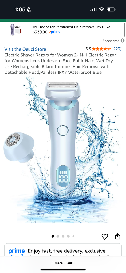 Electric Shaver Razors for Women 2-IN-1 Electric Razor for Womens Legs Underarm Face Pubic Hairs,Wet Dry Use Rechargeable Bikini Trimmer Hair Removal with Detachable Head,Painless IPX7 Waterproof Blue