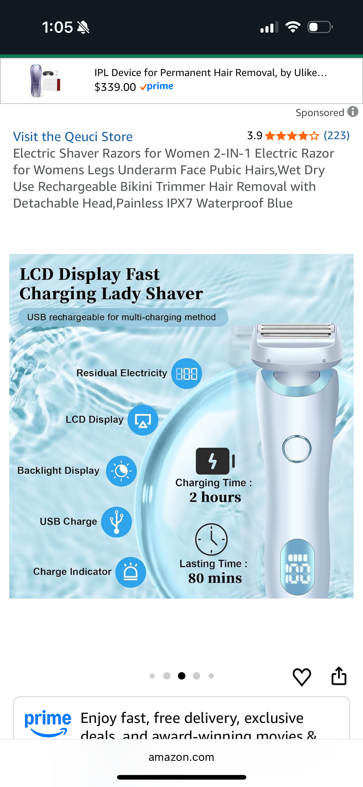 Electric Shaver Razors for Women 2-IN-1 Electric Razor for Womens Legs Underarm Face Pubic Hairs,Wet Dry Use Rechargeable Bikini Trimmer Hair Removal with Detachable Head,Painless IPX7 Waterproof Blue