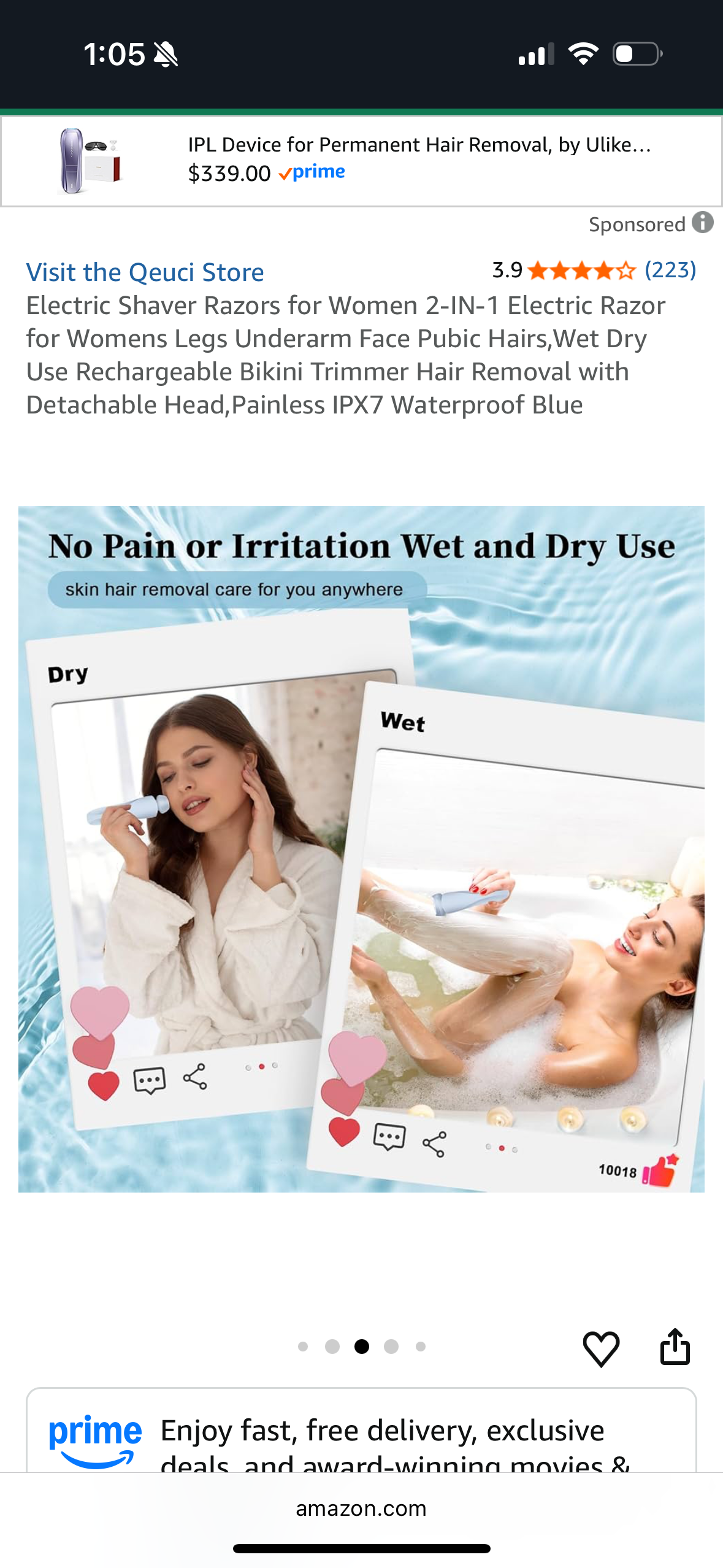 Electric Shaver Razors for Women 2-IN-1 Electric Razor for Womens Legs Underarm Face Pubic Hairs,Wet Dry Use Rechargeable Bikini Trimmer Hair Removal with Detachable Head,Painless IPX7 Waterproof Blue