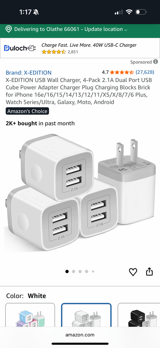 USB Cube Wall Charger, 2 Port Charging Box 4Pack 2.1A/5V Home Travel Plug USB Power Adapter Charging Station Base for iPhone 16e 16 15 14 13 12 11 Pro Max XR XS X 8 7 6 Plus, iPad, iPod,Samsung