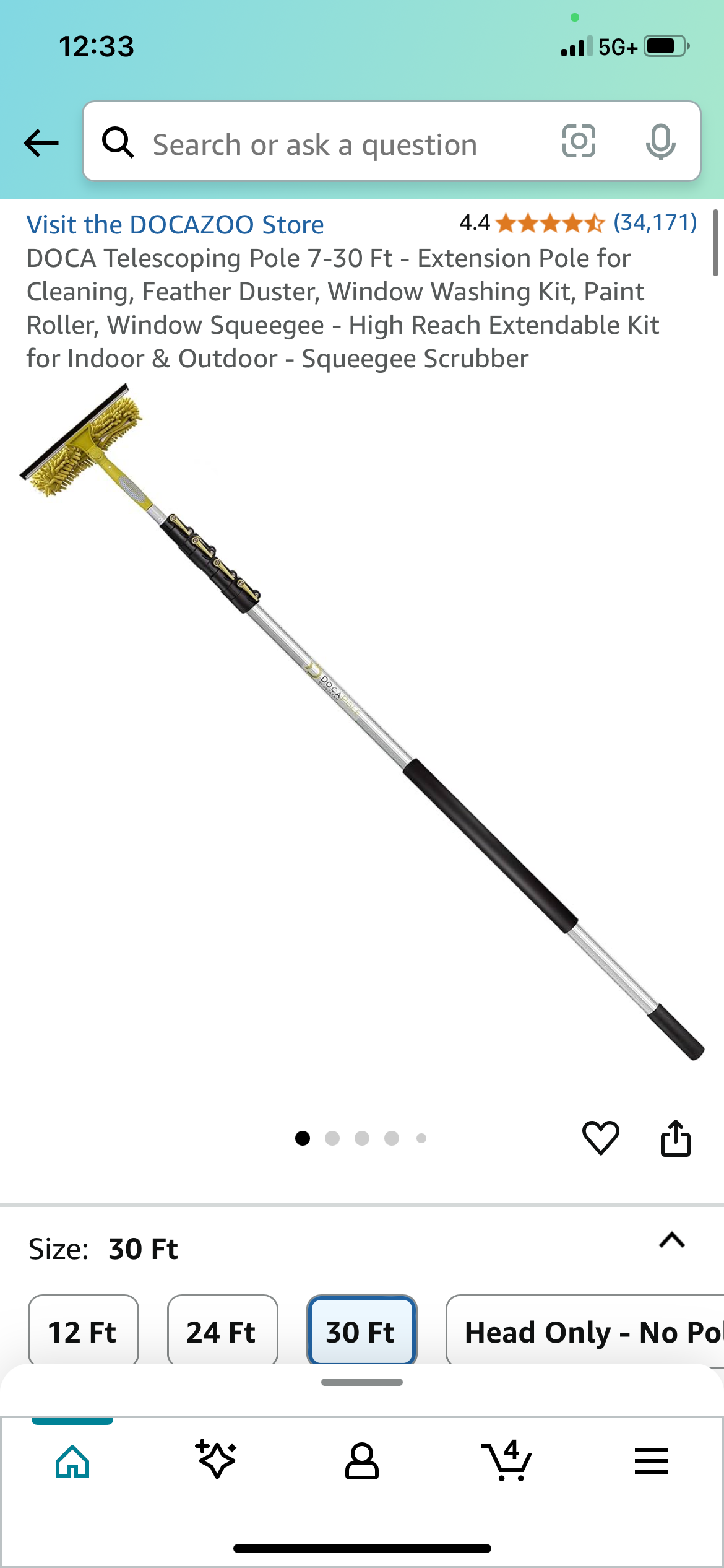 New - Doca Pole Telescoping Extendable With Squeegee Attachment (G685)