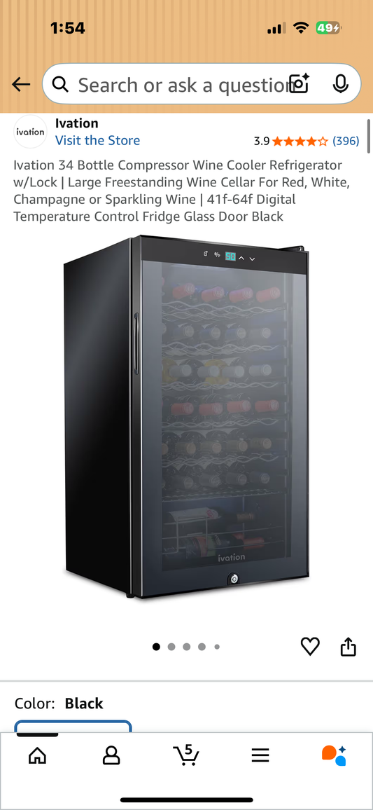 Ivation 34 Bottle Compressor Wine Cooler Refrigerator w/Lock, Large Freestanding Wine Cellar For Red, White, Champagne or Sparkling Wine, 41f-64f Digital Temperature Control, Glass Door, Black (R718)