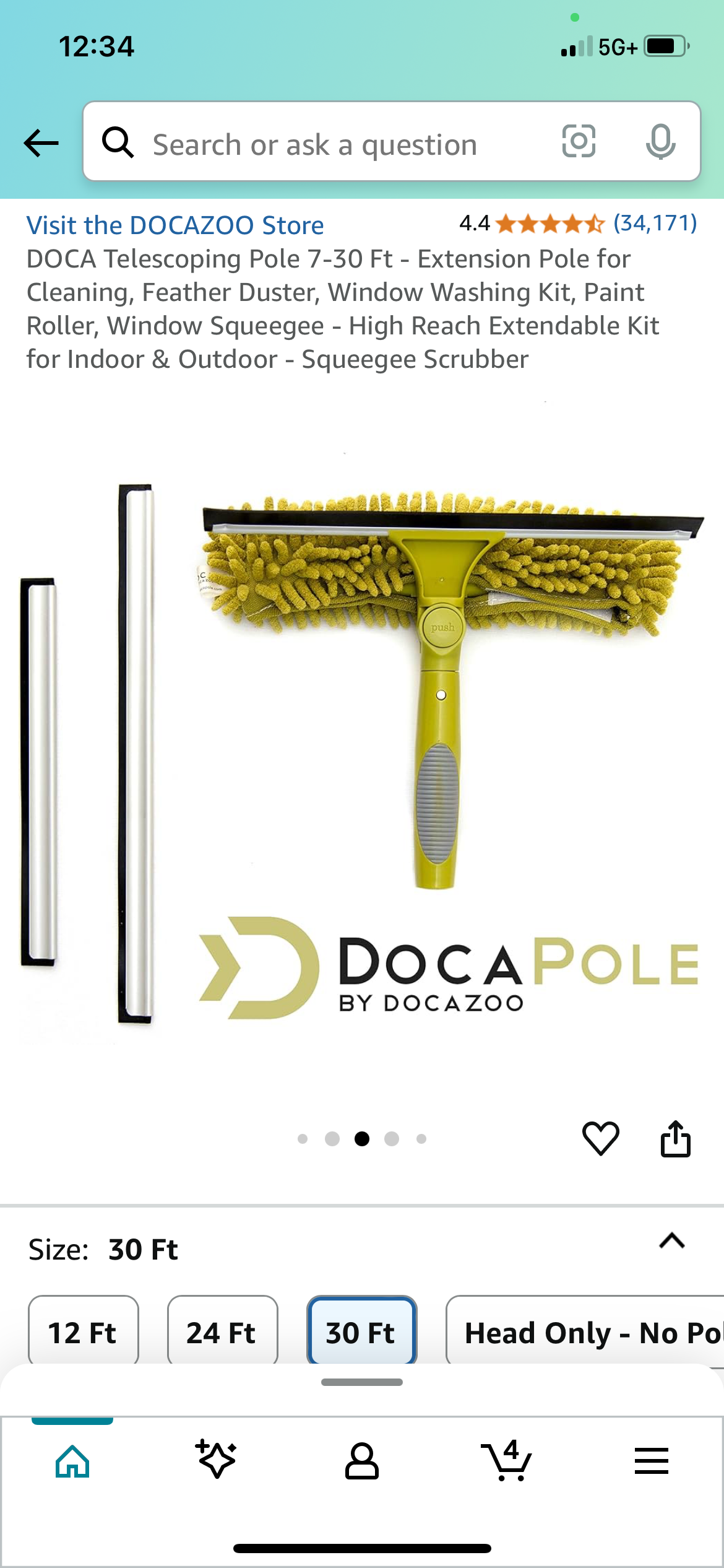 New - Doca Pole Telescoping Extendable With Squeegee Attachment (G685)