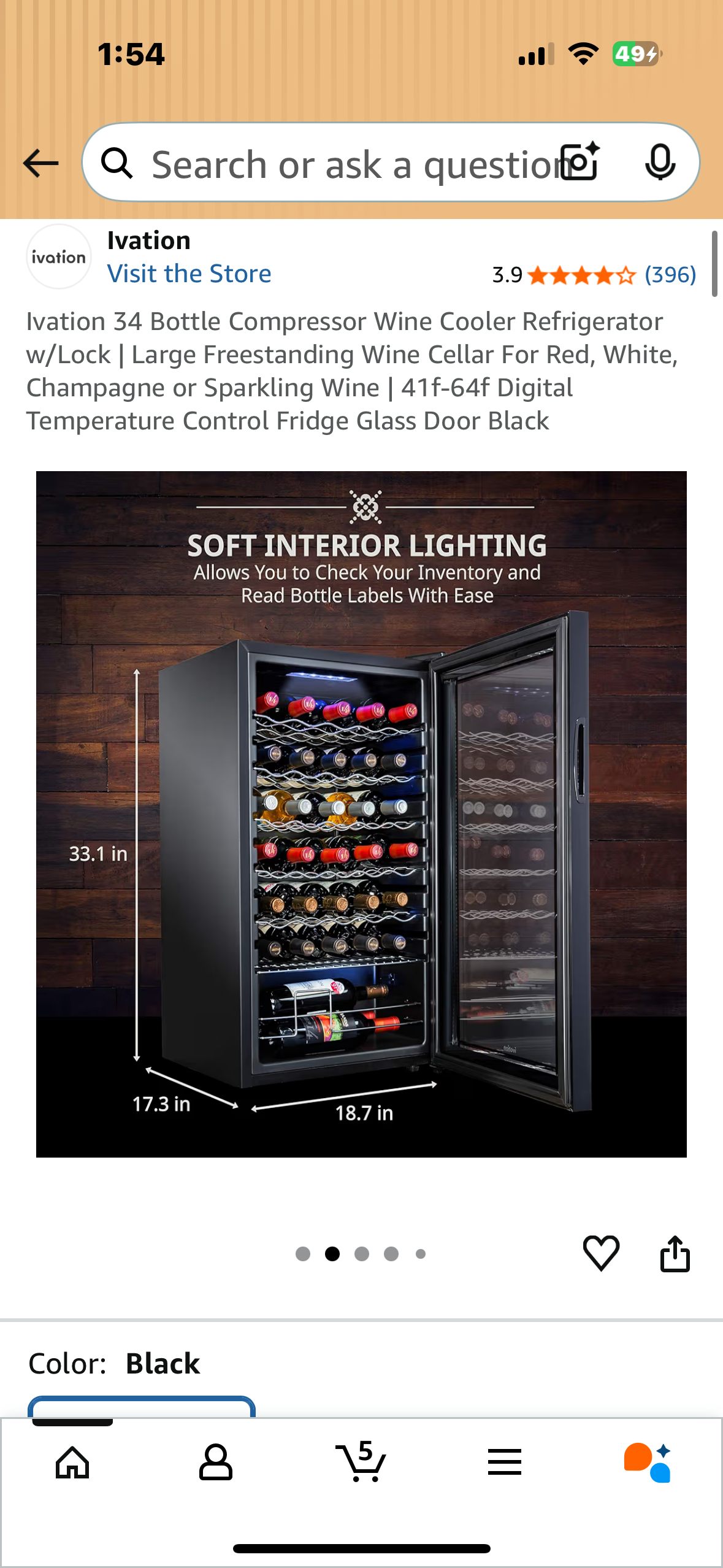 Ivation 34 Bottle Compressor Wine Cooler Refrigerator w/Lock, Large Freestanding Wine Cellar For Red, White, Champagne or Sparkling Wine, 41f-64f Digital Temperature Control, Glass Door, Black (R718)