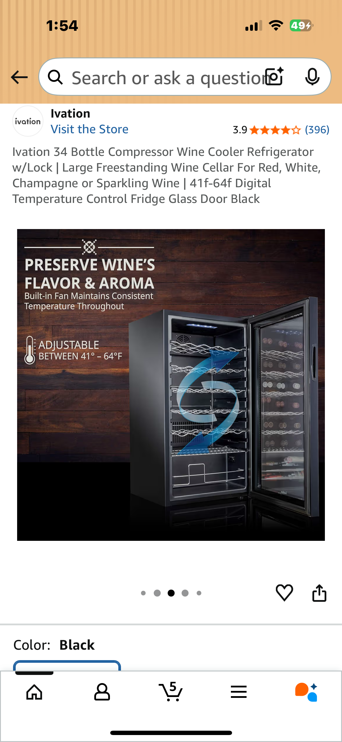 Ivation 34 Bottle Compressor Wine Cooler Refrigerator w/Lock, Large Freestanding Wine Cellar For Red, White, Champagne or Sparkling Wine, 41f-64f Digital Temperature Control, Glass Door, Black (R718)