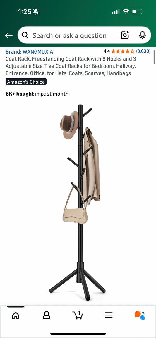 Coat Rack, Freestanding Coat Rack with 8 Hooks and 3 Adjustable Size Tree Coat Racks for Bedroom, Hallway, Entrance, Office, for Hats, Coats, Scarves, Handbags