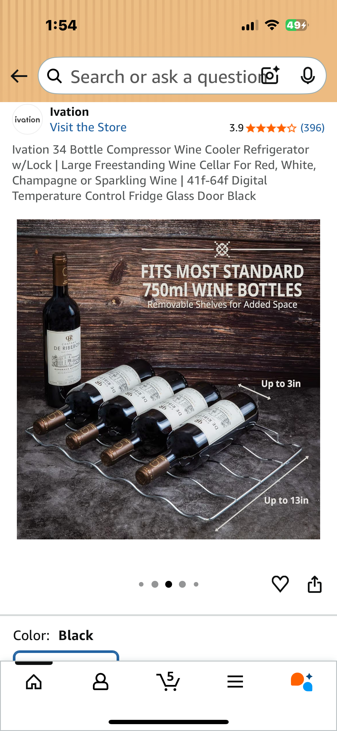 Ivation 34 Bottle Compressor Wine Cooler Refrigerator w/Lock, Large Freestanding Wine Cellar For Red, White, Champagne or Sparkling Wine, 41f-64f Digital Temperature Control, Glass Door, Black (R718)