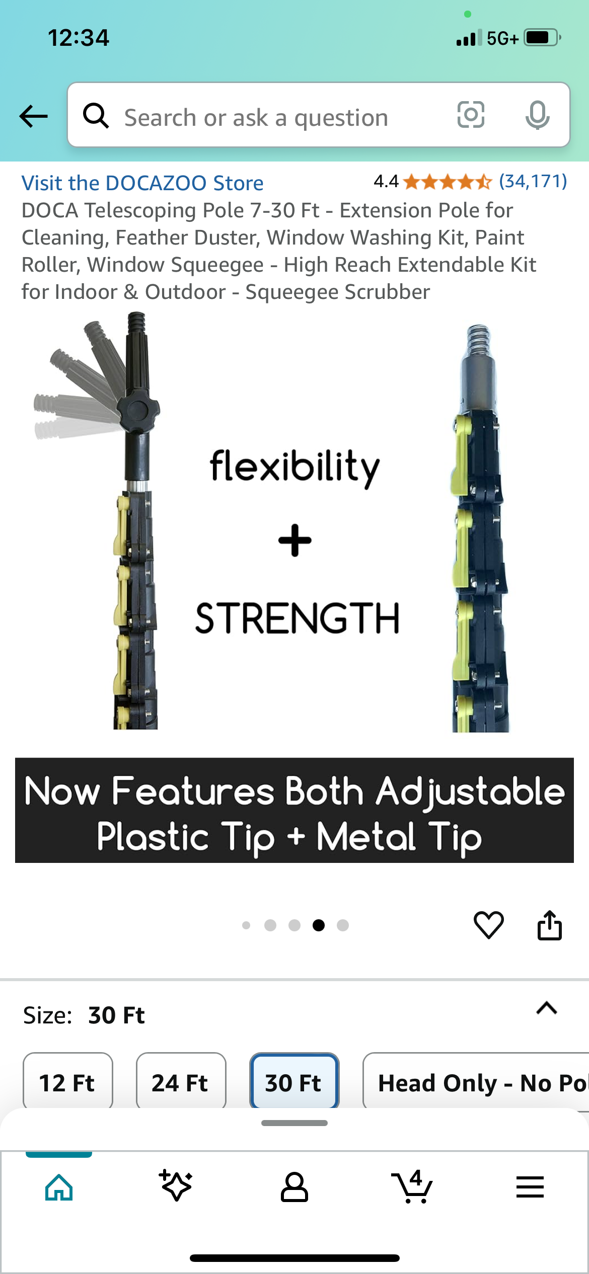 New - Doca Pole Telescoping Extendable With Squeegee Attachment (G685)
