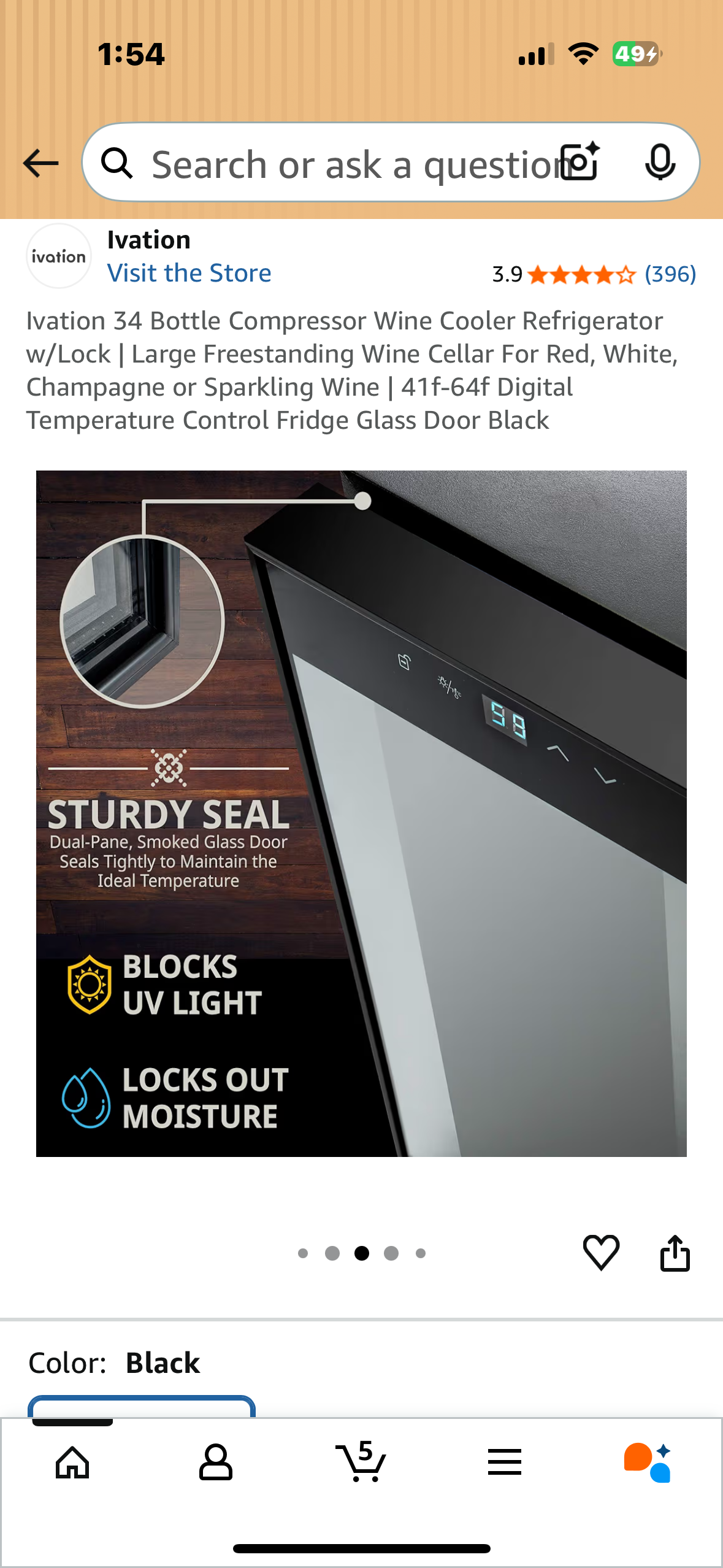 Ivation 34 Bottle Compressor Wine Cooler Refrigerator w/Lock, Large Freestanding Wine Cellar For Red, White, Champagne or Sparkling Wine, 41f-64f Digital Temperature Control, Glass Door, Black (R718)