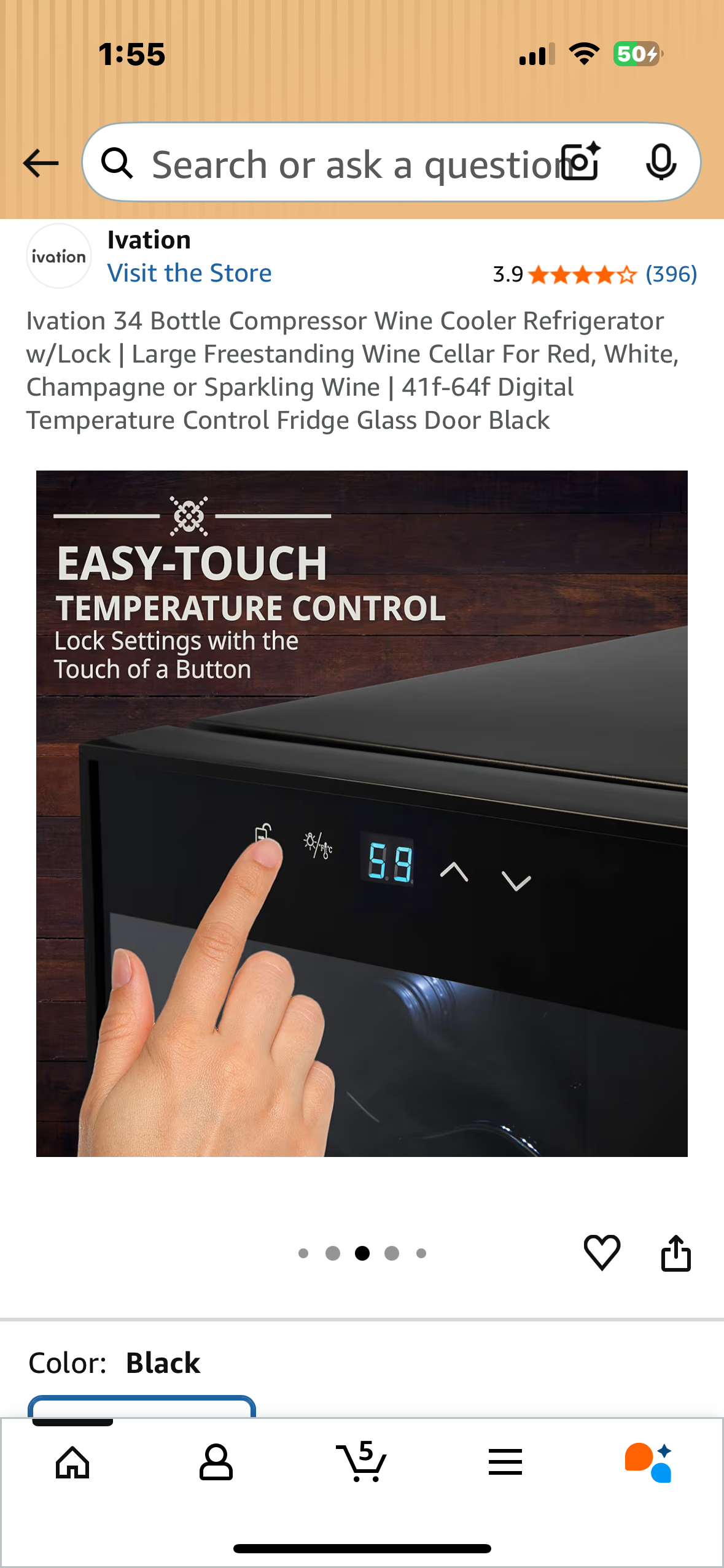 Ivation 34 Bottle Compressor Wine Cooler Refrigerator w/Lock, Large Freestanding Wine Cellar For Red, White, Champagne or Sparkling Wine, 41f-64f Digital Temperature Control, Glass Door, Black (R718)