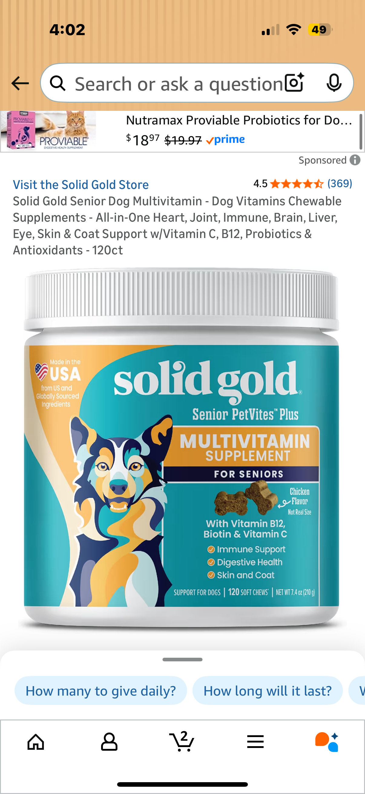 Solid Gold Senior Dog Multivitamin - Dog Vitamins Chewable Supplements - All-in-One Heart, Joint, Immune, Brain, Liver, Eye, Skin & Coat Support w/Vitamin C, B12, Probiotics & Antioxidants - 120ct