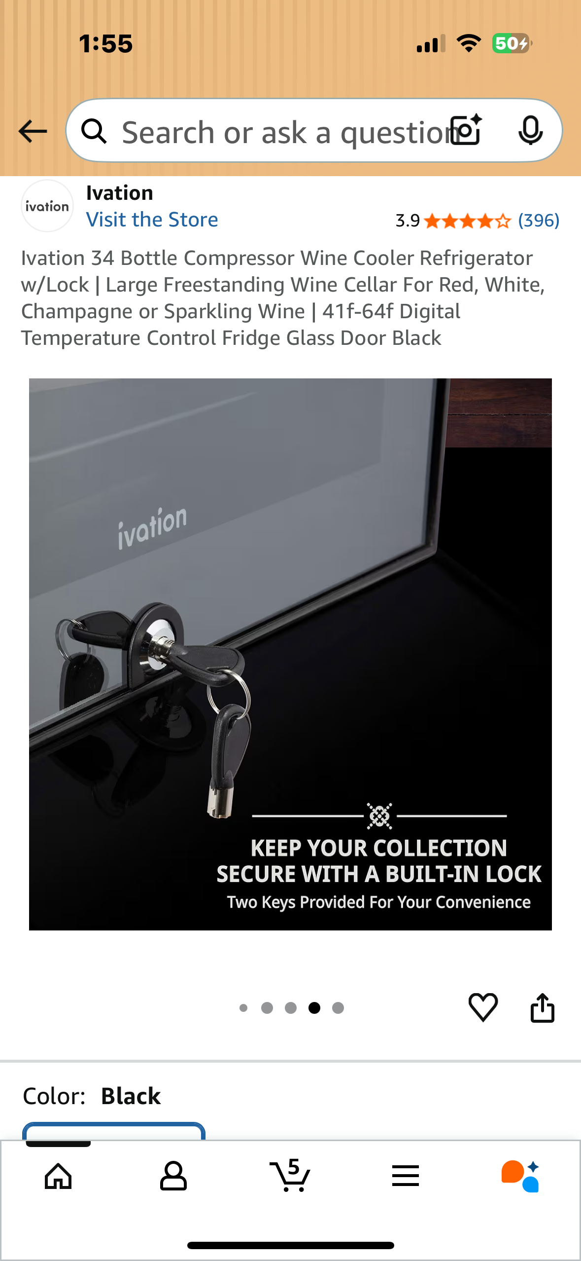 Ivation 34 Bottle Compressor Wine Cooler Refrigerator w/Lock, Large Freestanding Wine Cellar For Red, White, Champagne or Sparkling Wine, 41f-64f Digital Temperature Control, Glass Door, Black (R718)