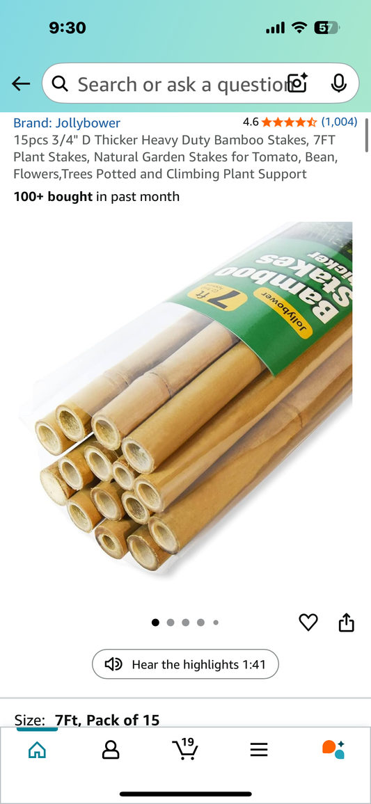 15pcs 3/4" Thick Heavy Duty Bamboo Stakes, 7FT Plant Stakes, Natural Garden Stakes for Tomato, Bean, Flowers, Trees, Potted and Climbing Plant Support (G820)
