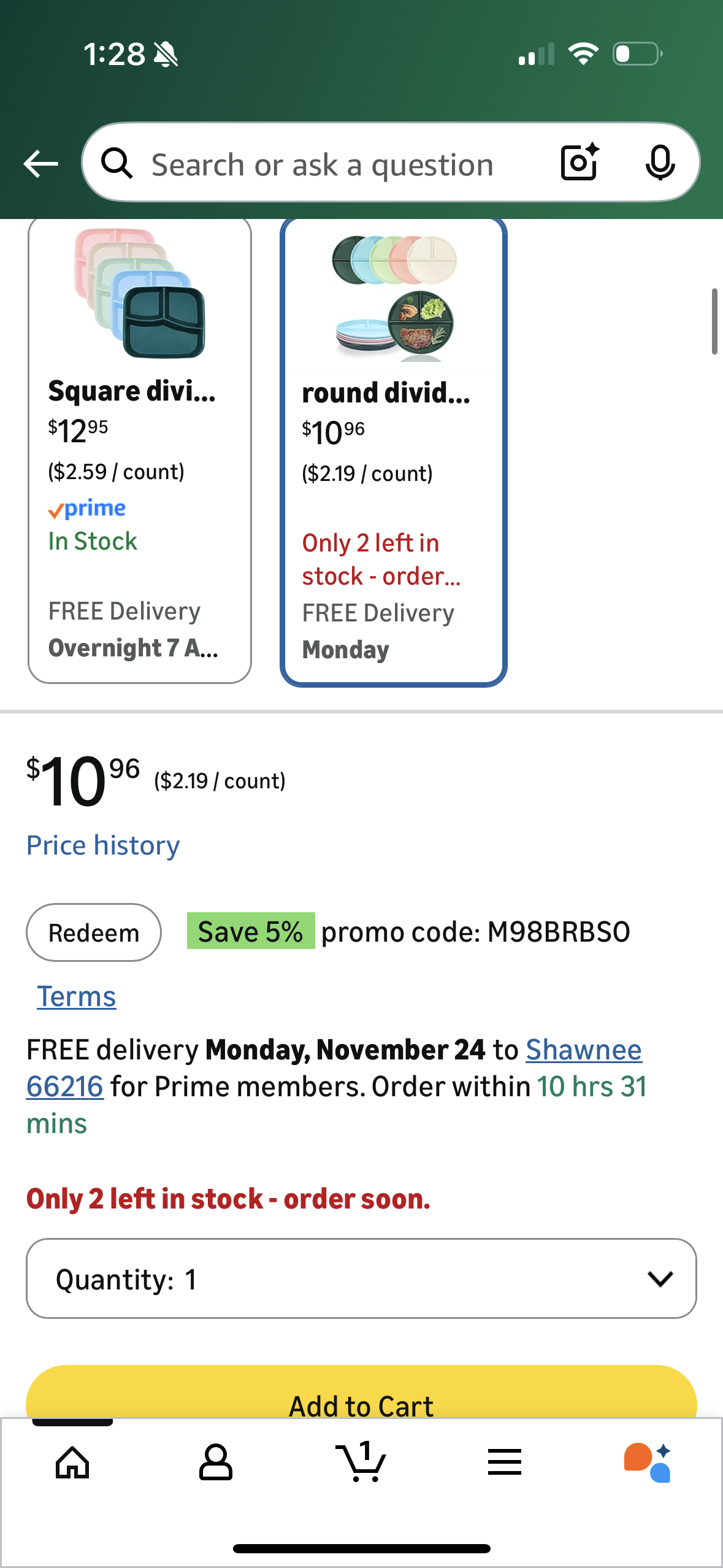Portion Control Plate For Weight loss 9Inch 5PS, Reusable Wheat Straw Round Plastic Divided Dinner Plates, Microwave And Dishwasher Safe, Suitable For Kids And Adults