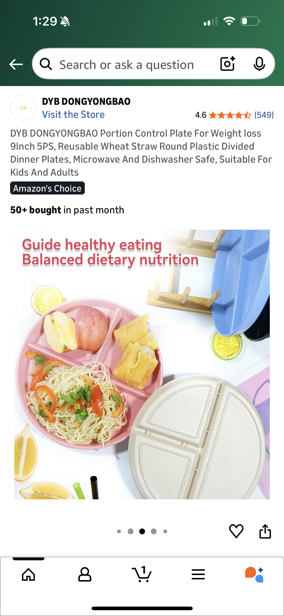 Portion Control Plate For Weight loss 9Inch 5PS, Reusable Wheat Straw Round Plastic Divided Dinner Plates, Microwave And Dishwasher Safe, Suitable For Kids And Adults