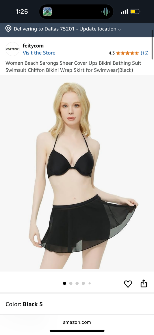 Women Beach Sarongs Sheer Cover Ups Bikini Bathing Suit Swimsuit Chiffon Bikini Wrap Skirt for Swimwear (Black)